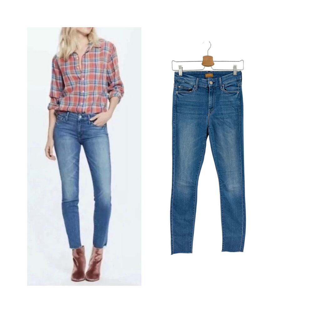 MOTHER The Looker Ankle Fray Skinny Jeans Birds of Paradise Blue Size 26
